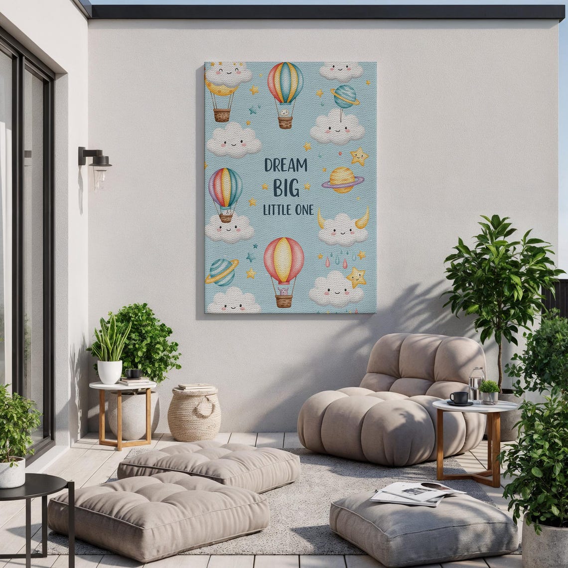 Dream Big Little One Hot Air Balloon Nursery Kids Room Poster