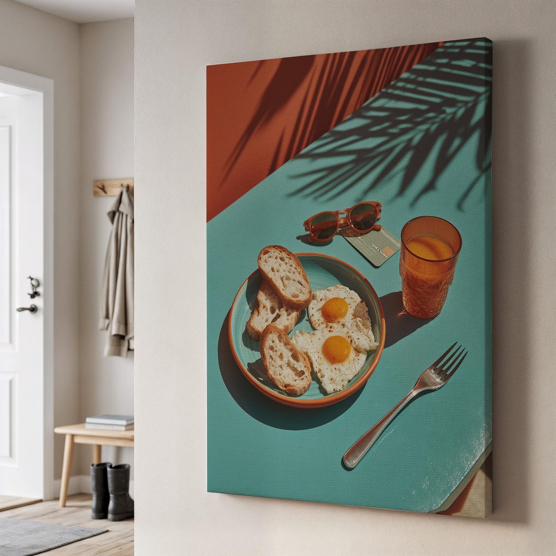Retro Breakfast Table Fried Eggs Toast Orange Juice Kitchen Poster