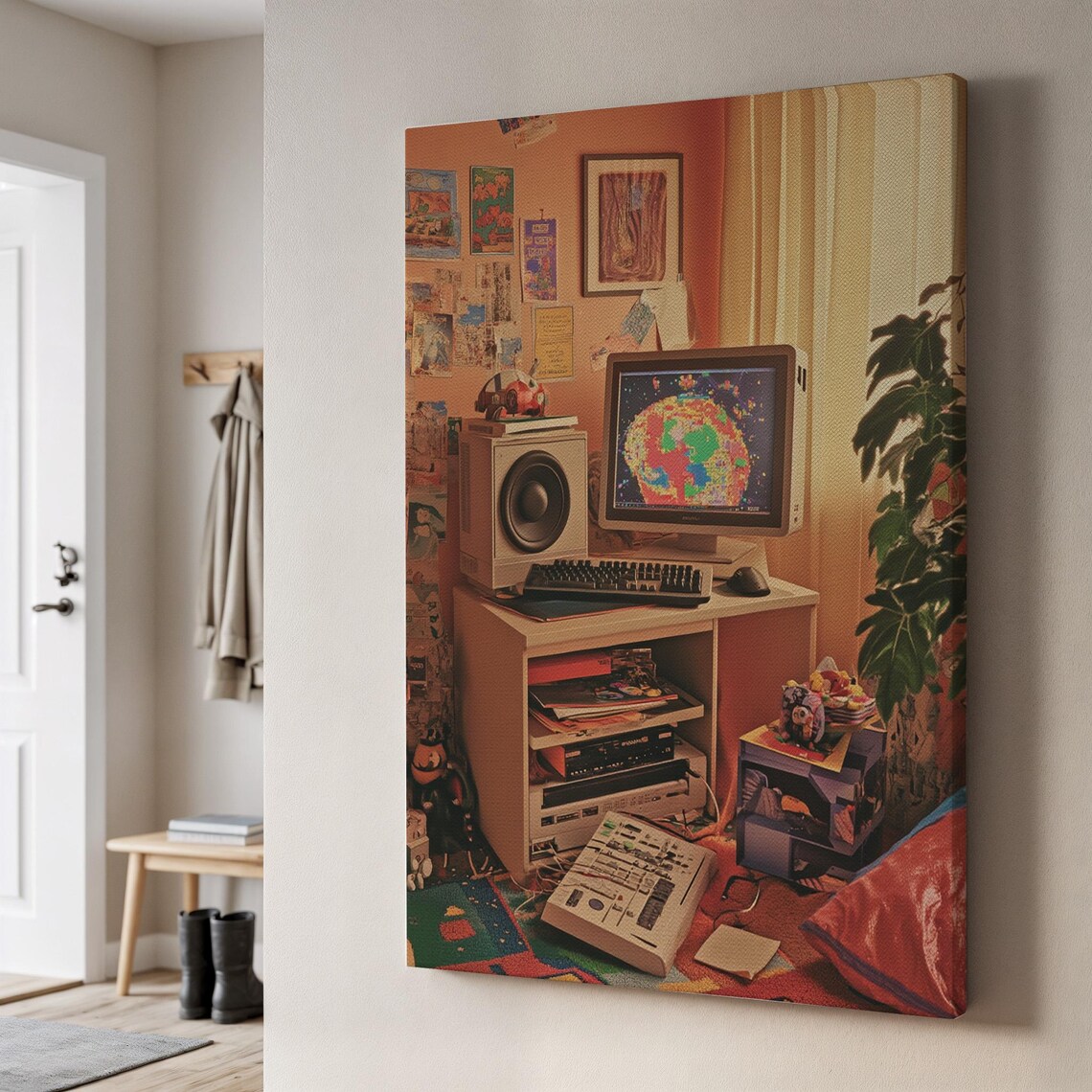Retro Bedroom Studio Cozy Desk CRT Monitor 90s Vintage Poster