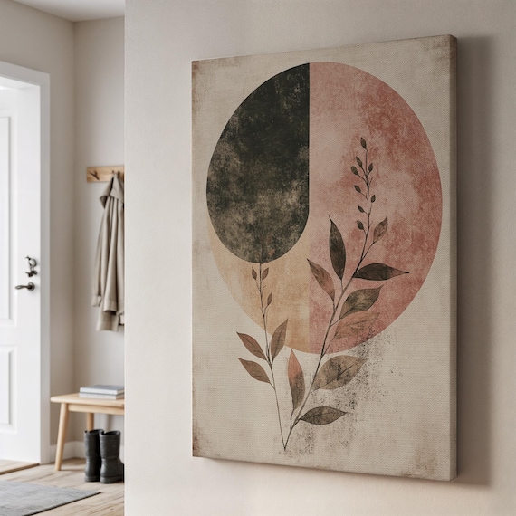 Abstract Earth Tone Circle Branch Minimal Botanical Art Poster
