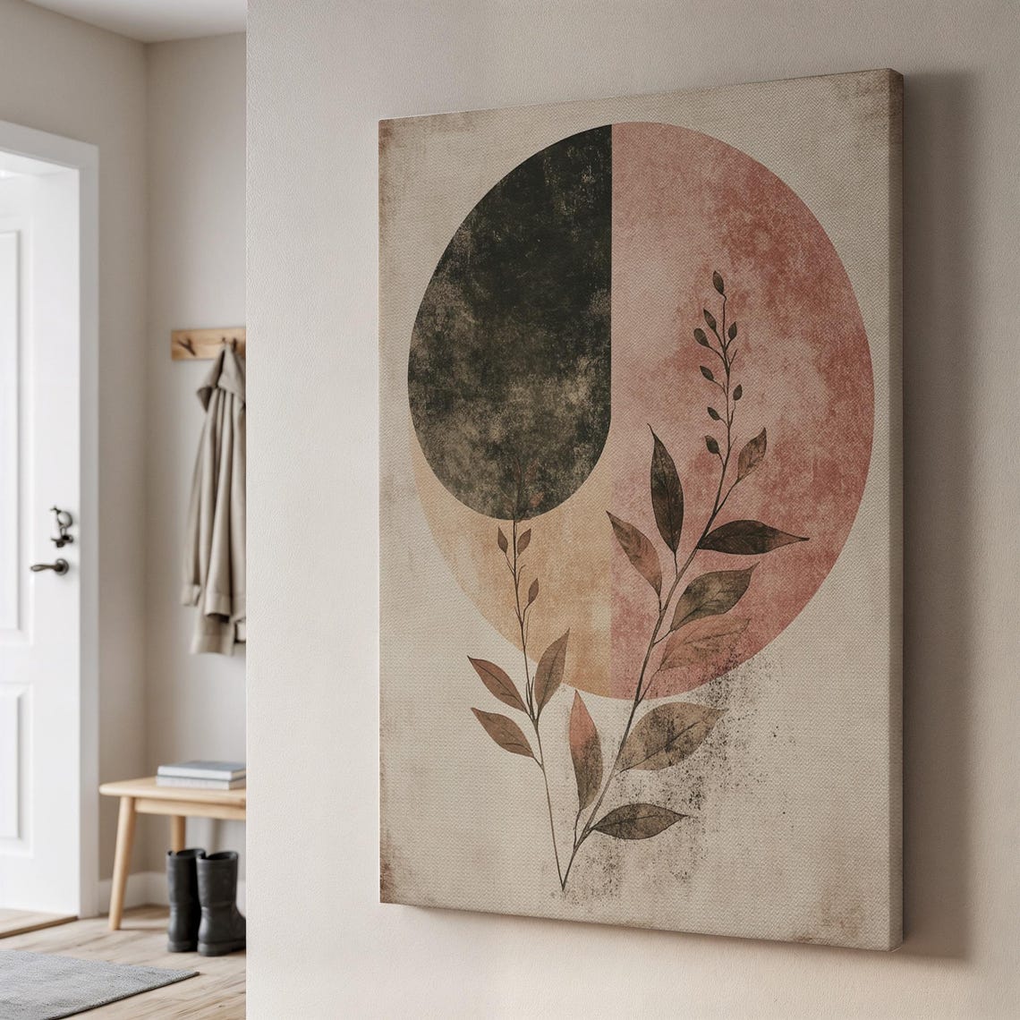 Abstract Earth Tone Circle Branch Minimal Botanical Art Poster