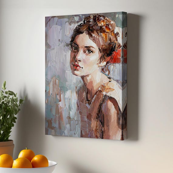 Innocent Young Girl Oil Painting Look Canvas Art Portrait Decor Framed Wall