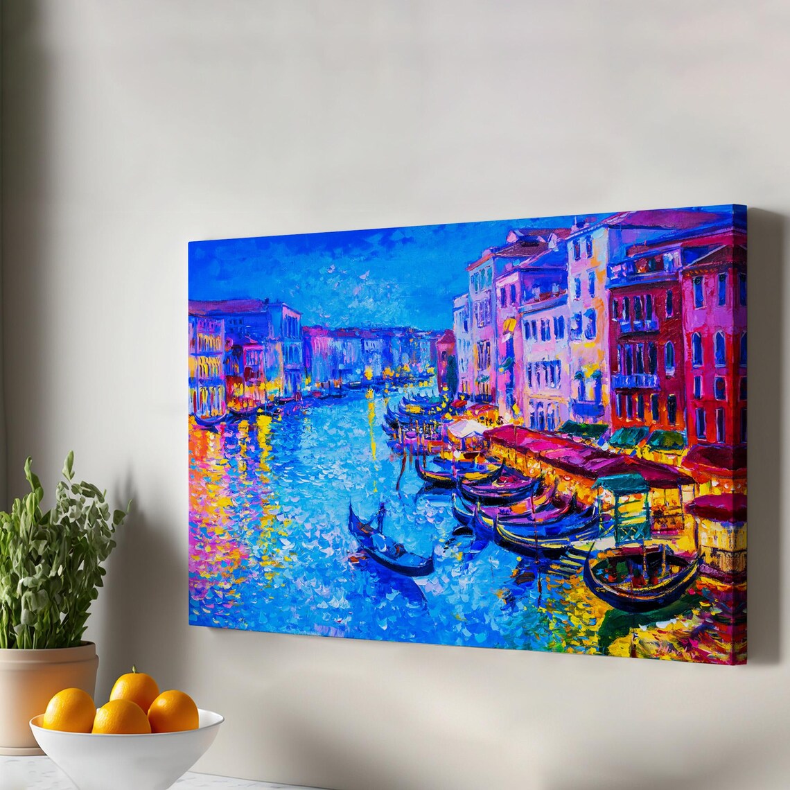 Venice Grand Canal Gondolas Night Reflections Oil Painting Poster