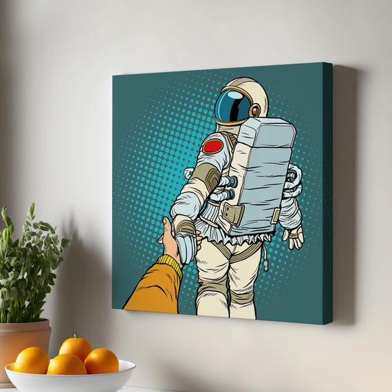 Astronaut Heading Into Space Canvas Painting Housewarming Gifts Large Wall Art Illustration Modern Decor Framed