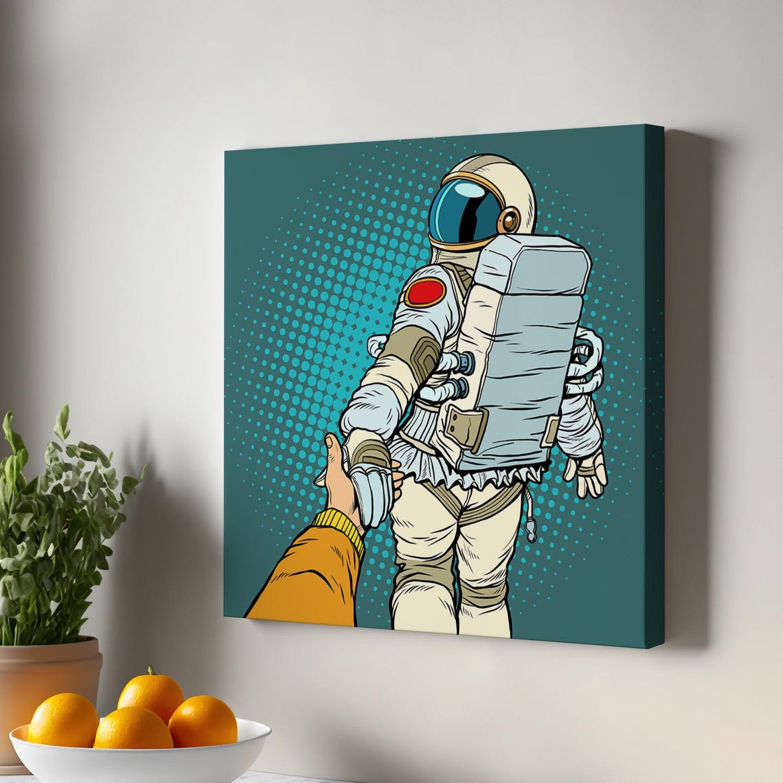 Astronaut Heading Into Space Canvas Painting Housewarming Gifts Large Wall Art Illustration Modern Decor Framed
