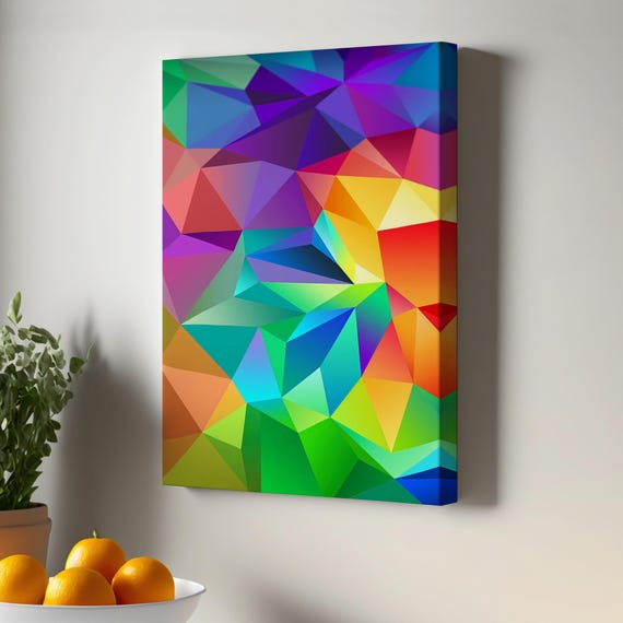 Colorful Geometric Shapes Multicolored Abstract Canvas Painting Large Wall Art Print