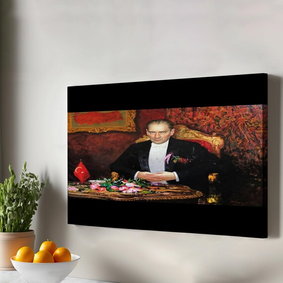Mustafa Kemal Ataturk Portrait Tuxedo Turkish Flag Painting Poster