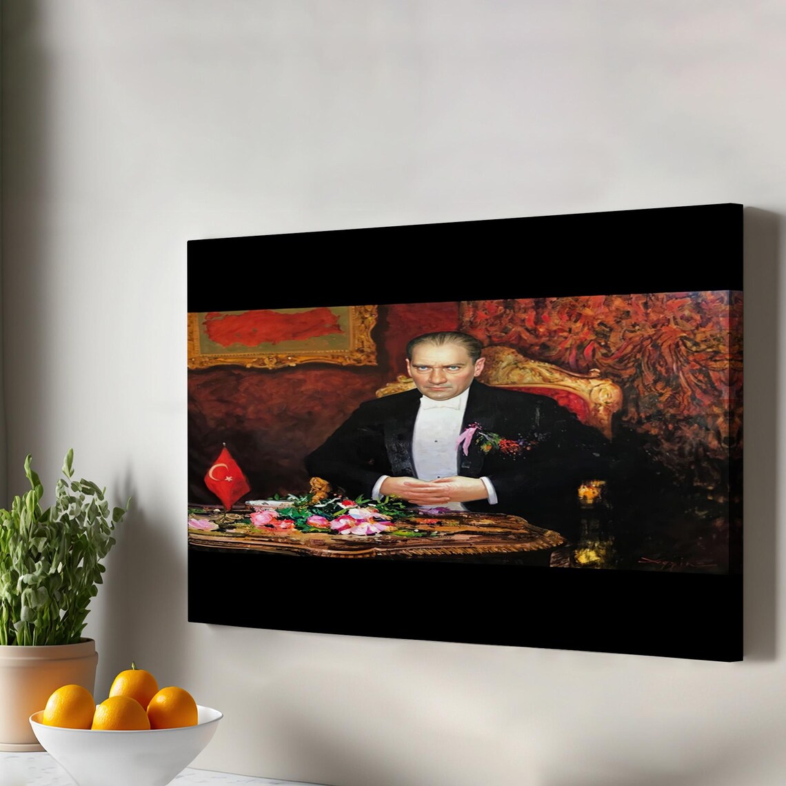 Mustafa Kemal Ataturk Portrait Tuxedo Turkish Flag Painting Poster