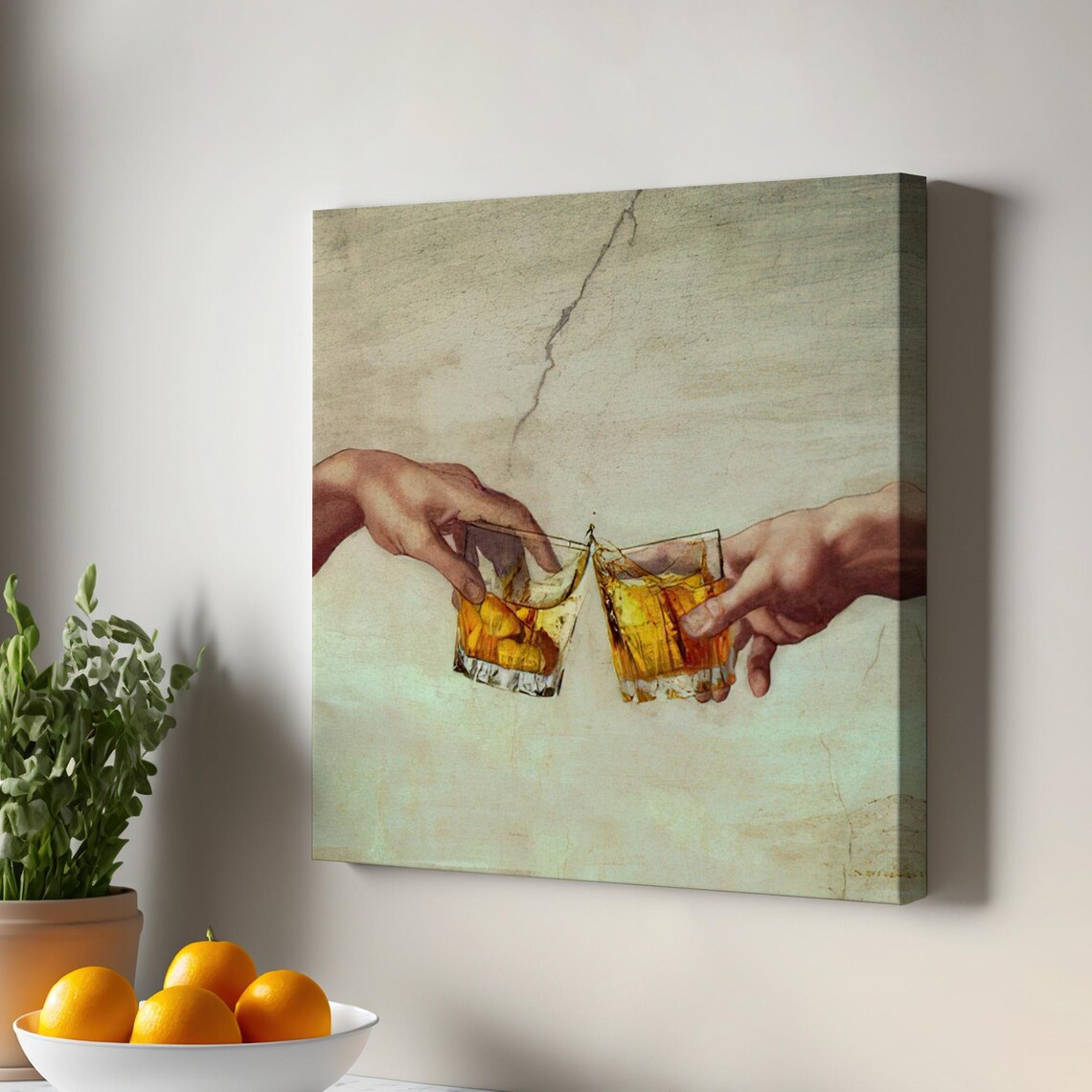 Creation of Adam Whiskey Glasses Cheers Funny Classical Art Parody Wall Art