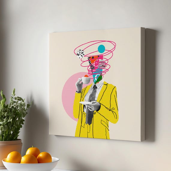 Comic Book Hero Sipping Coffee Pop Art Canvas Painting Illustration Modern Wall Decor Housewarming Gifts