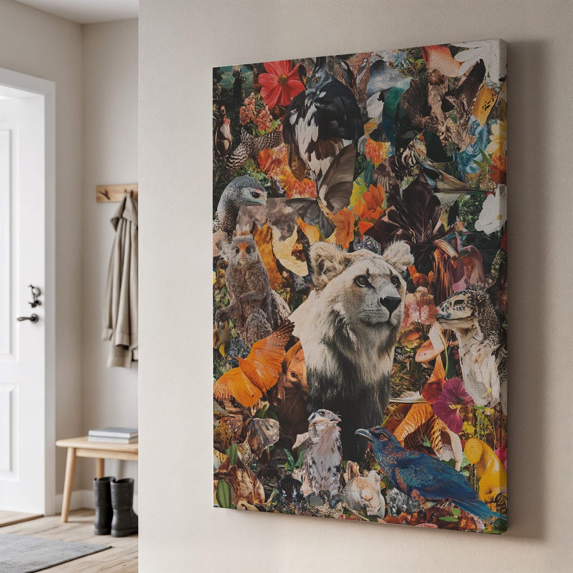 Wildlife Jungle Collage Lion Birds Colorful Forest Animals Poster