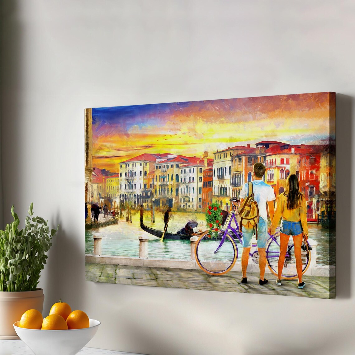 Venice Canal Sunset Couple Gondola Romantic Italy Travel Art Print