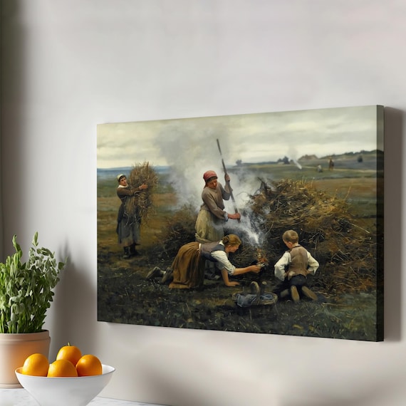 Peasant Harvest Field Burning Stubble Rural Workers Classical Art Poster