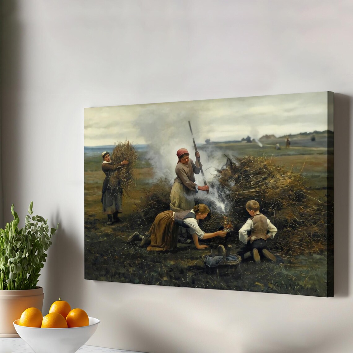 Peasant Harvest Field Burning Stubble Rural Workers Classical Art Poster