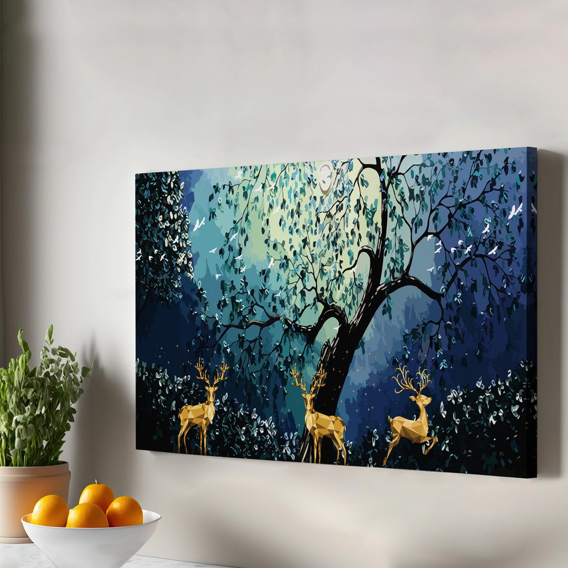 Modern Abstract Style Golden Deers Decorative Art Canvas Wall Housewarming Gifts Decor