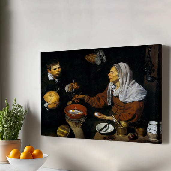Old Woman Fryng Eggs By Dego Velazquez Housewarming Gifts Classic Canvas Art Wall Framed