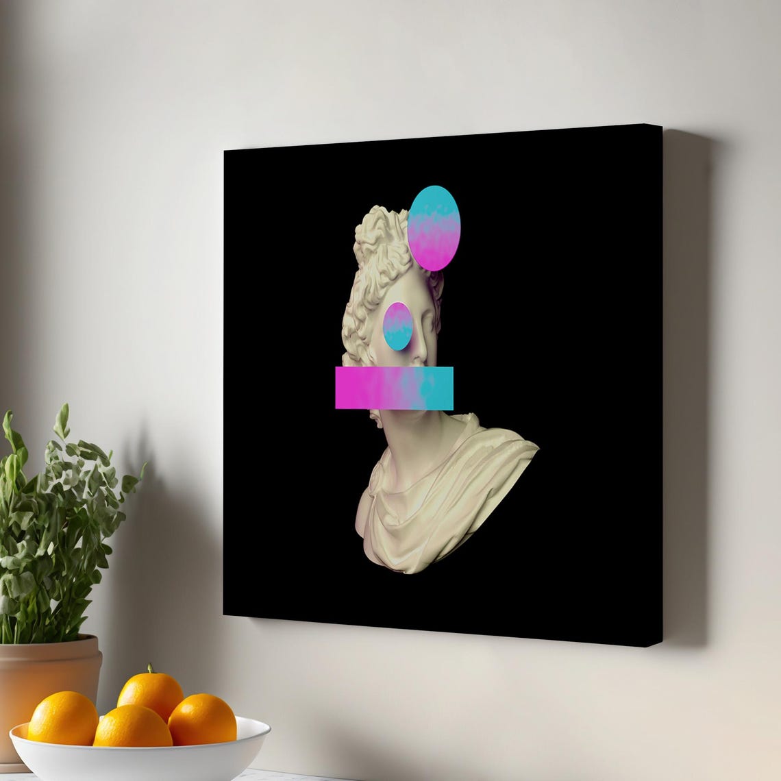 Vaporwave Apollo Bust Neon Glitch Classical Statue Canvas Print
