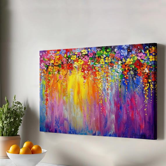 Symphony Of Flowers Art Housewarming Gifts Framed Canvas Wall Abstract Print Large