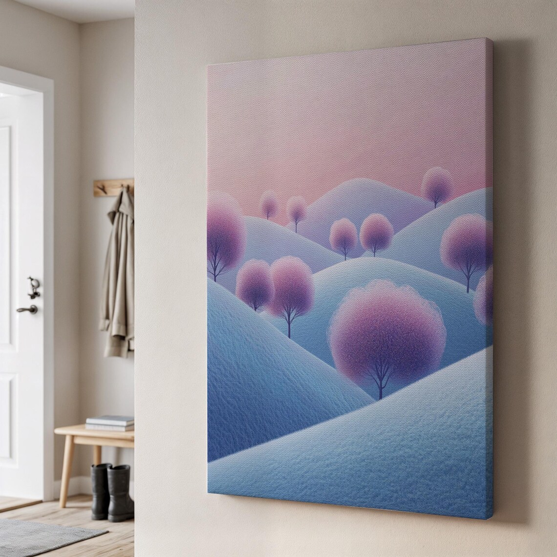 Minimalist Pastel Landscape Art Print, Pink Trees