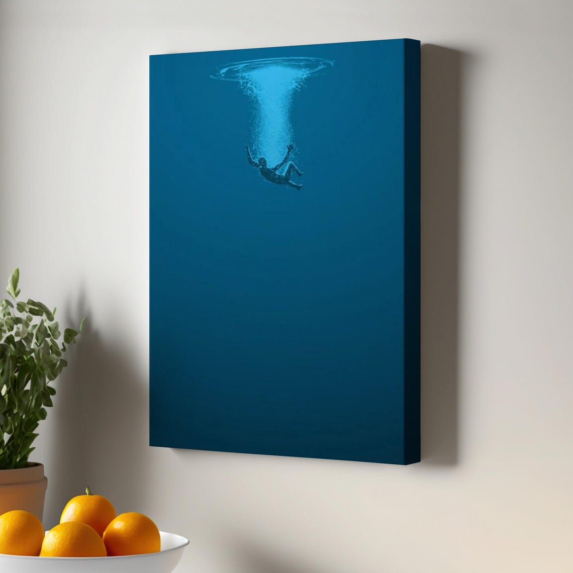 Child Falling Into Deep Blue Sea Surreal Minimal Ocean Art Poster