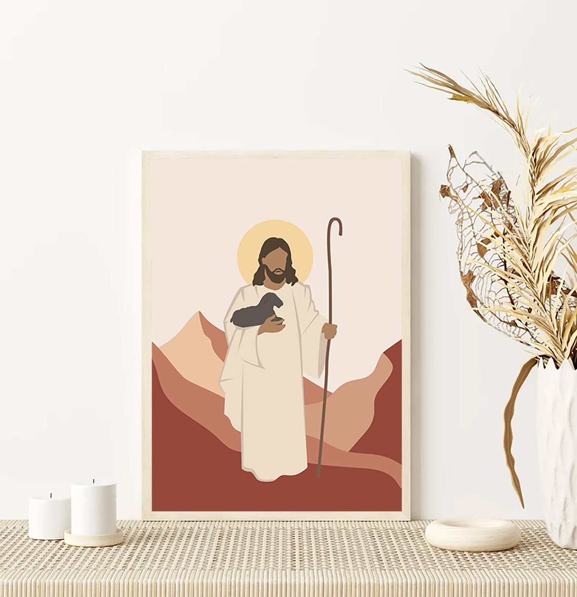 Jesus the Good Shepherd Black Lamb Boho Christian Wall Poster