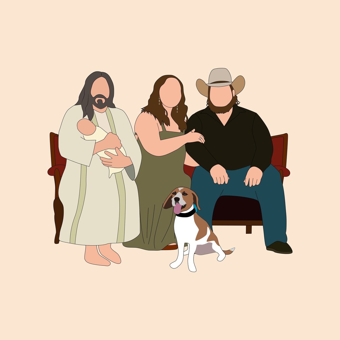 Custom Angel Baby Family Portrait, Jesus Memorial Print - Image 2