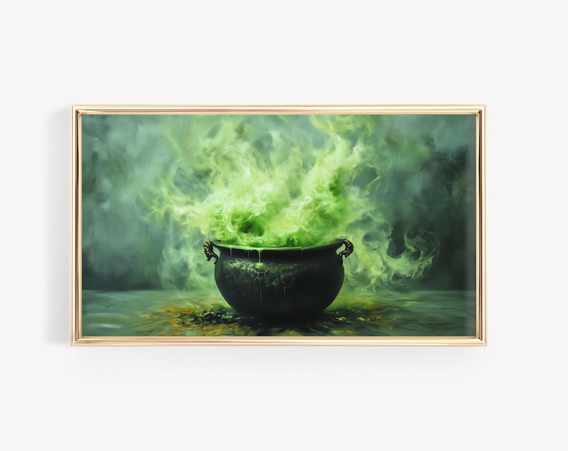 Vintage Witch Cauldron, Halloween Art Print