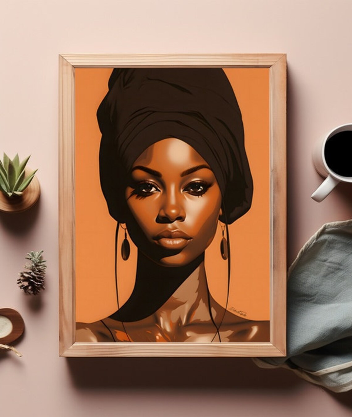 African Woman Headwrap Portrait Warm Orange Beauty Art Poster - Image 4