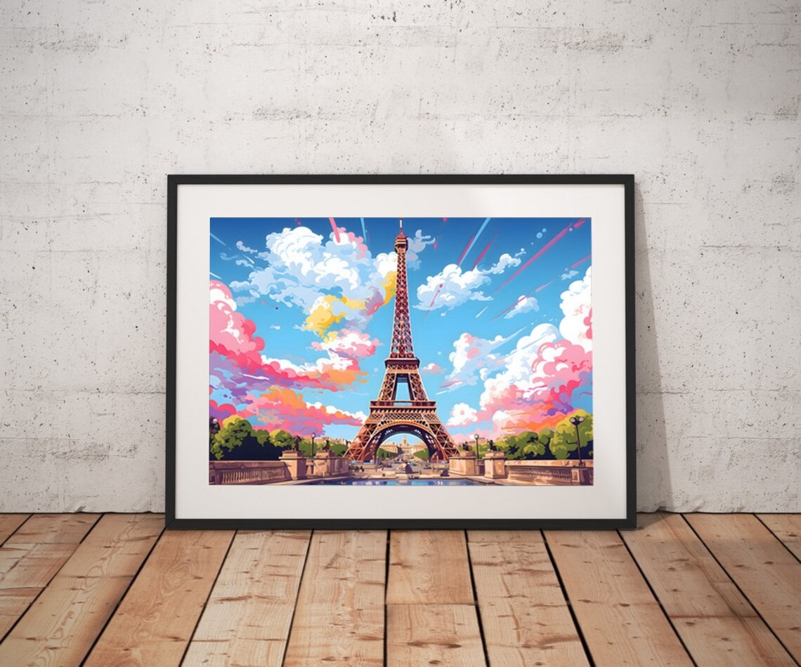 Paris And Eiffel Tower Light Line Style Drawing