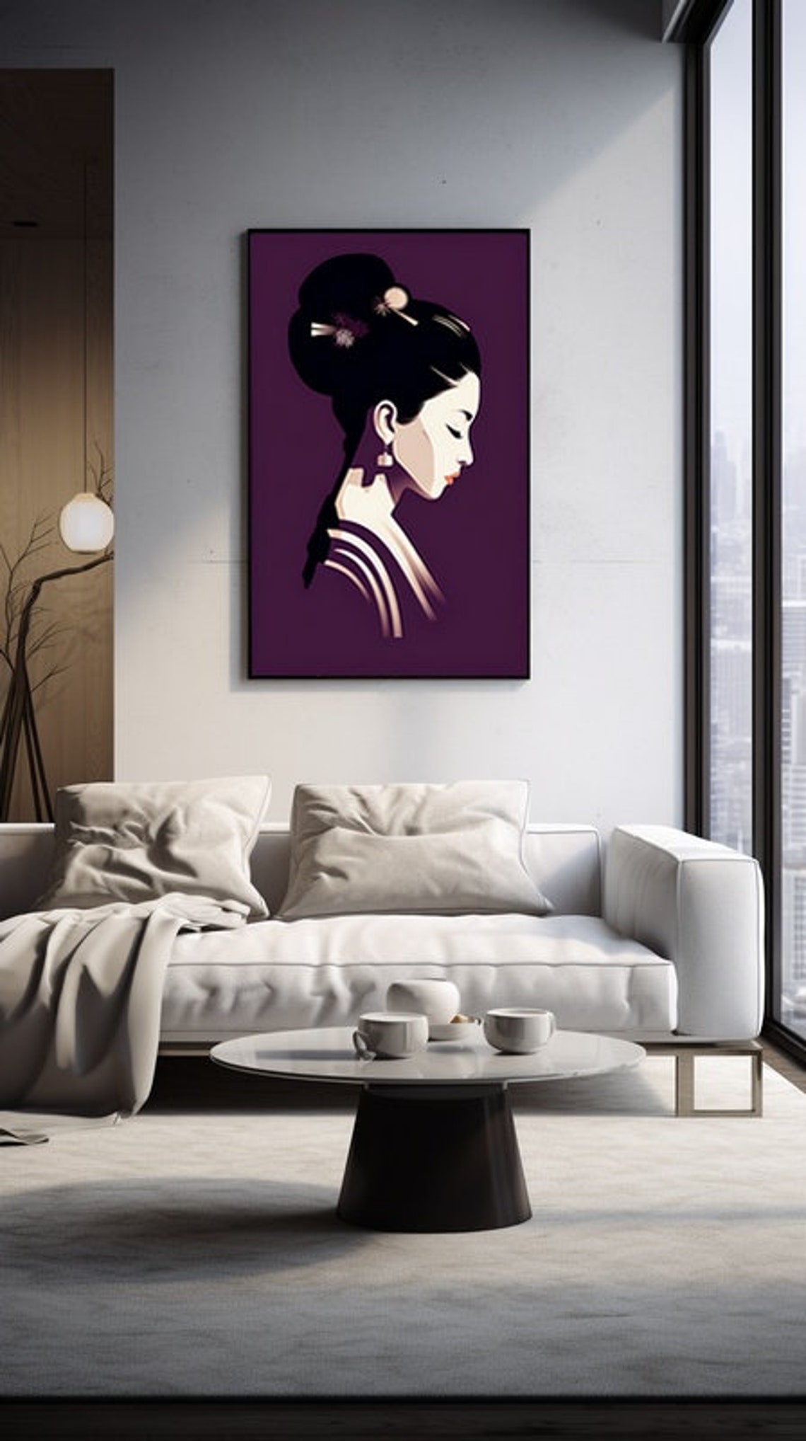 Minimalist Geisha Profile Purple Elegant Japanese Art Poster - Image 2