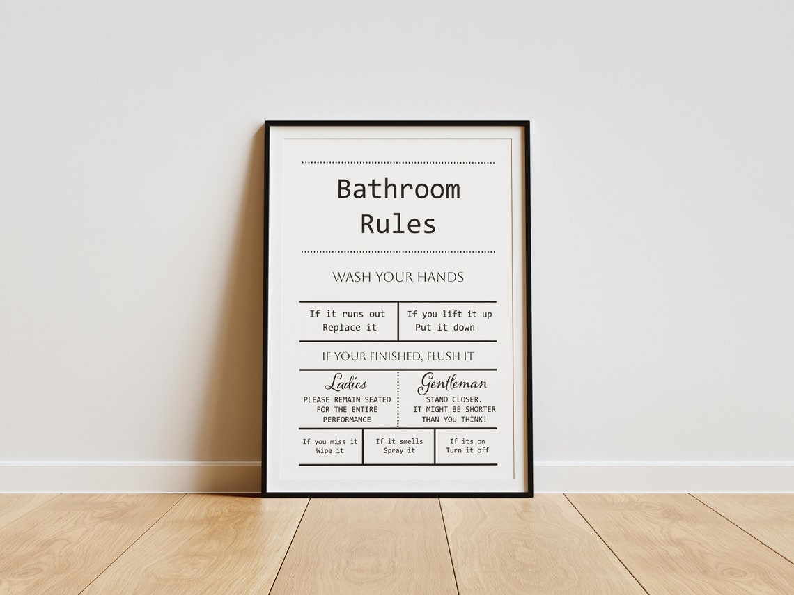 Humorous Funny Bathroom Rules Etiquette Sign Quote Poster Decor