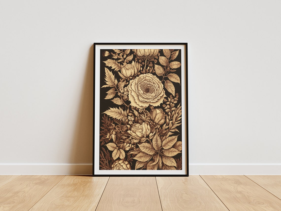 Luxurious Golden Floral Illustration on Dark Background Poster