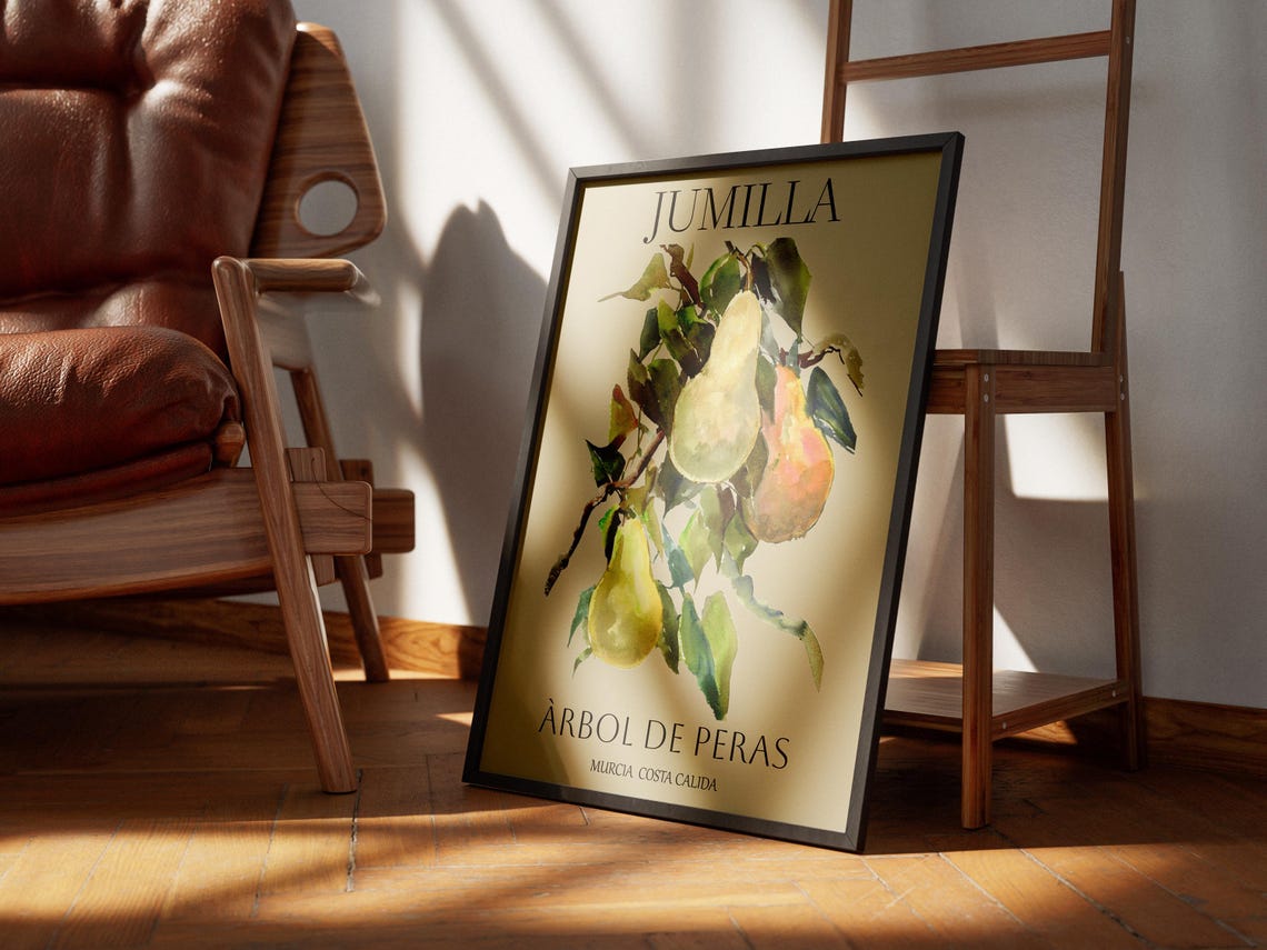 Jumilla Pear Tree Orchard Watercolor Spanish Market Style Poster - Image 2