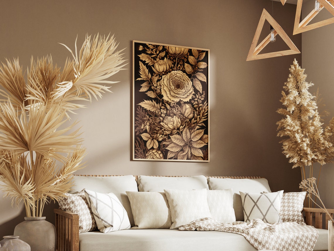 Luxurious Golden Floral Illustration on Dark Background Poster - Image 3