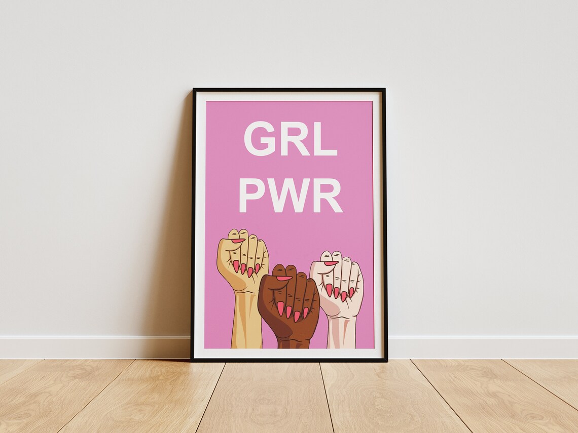 Grl Pwr Girl Power Three Raised Fists Pink Feminist Poster Art