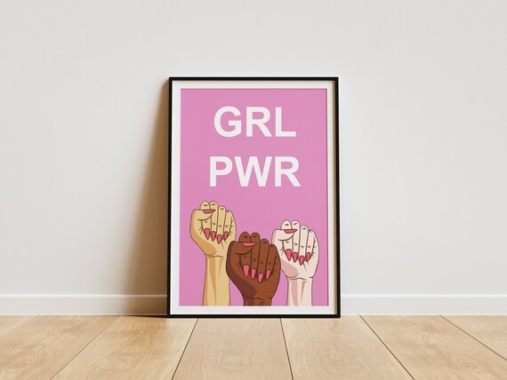 Grl Pwr Girl Power Three Raised Fists Pink Feminist Poster Art