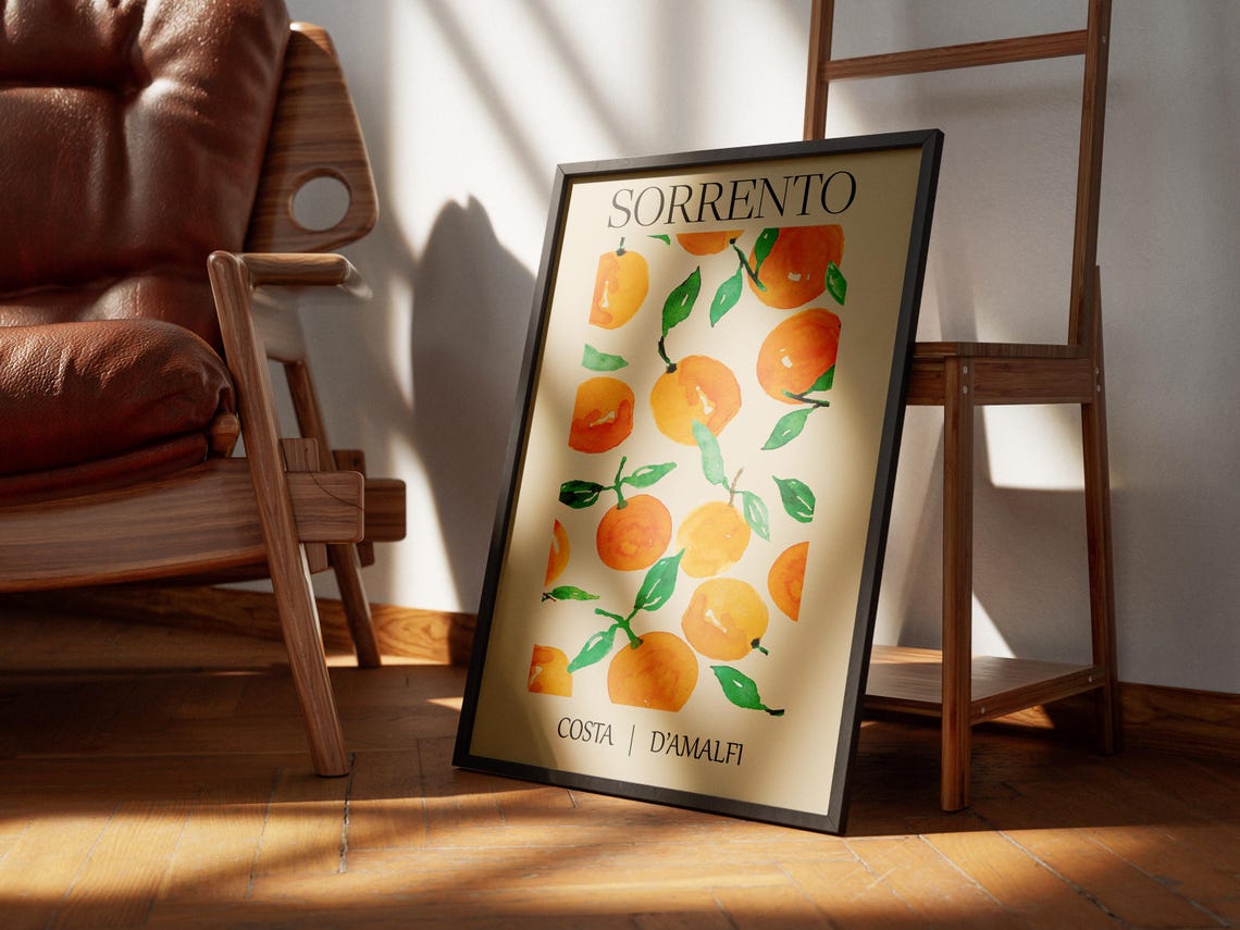 Sunny Sorrento Oranges Watercolor Amalfi Coast Travel Poster - Image 2