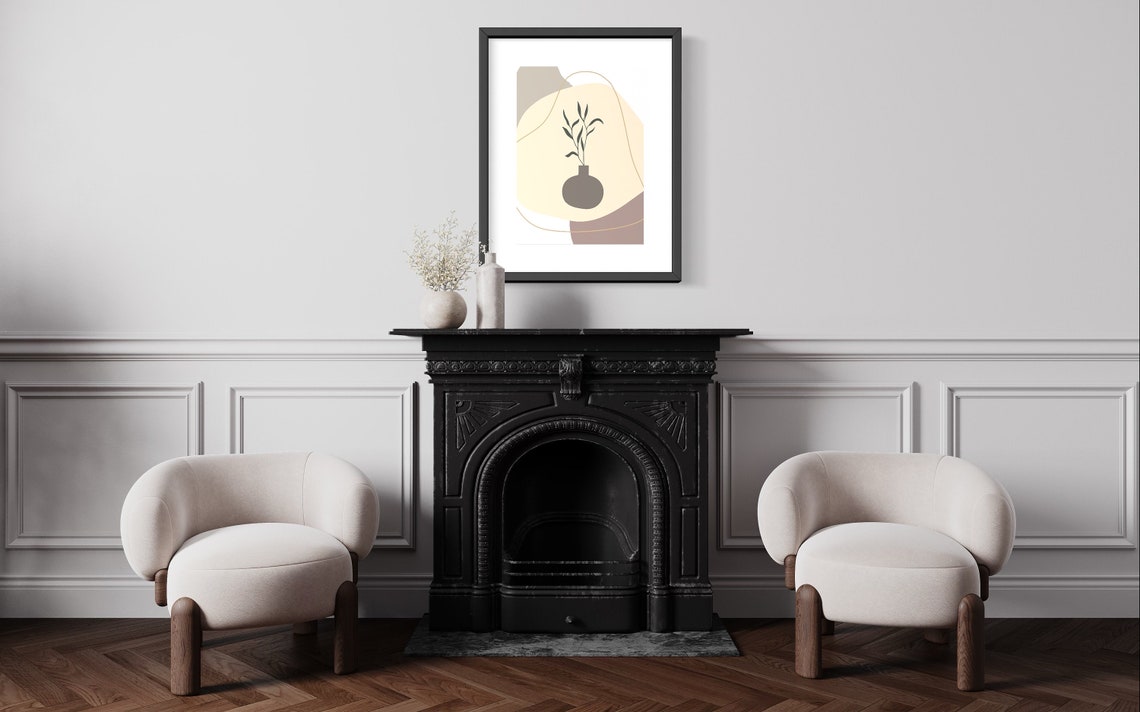 Boho Neutral Vase Botanical Leaves Abstract Earth Tones Wall Poster - Image 2