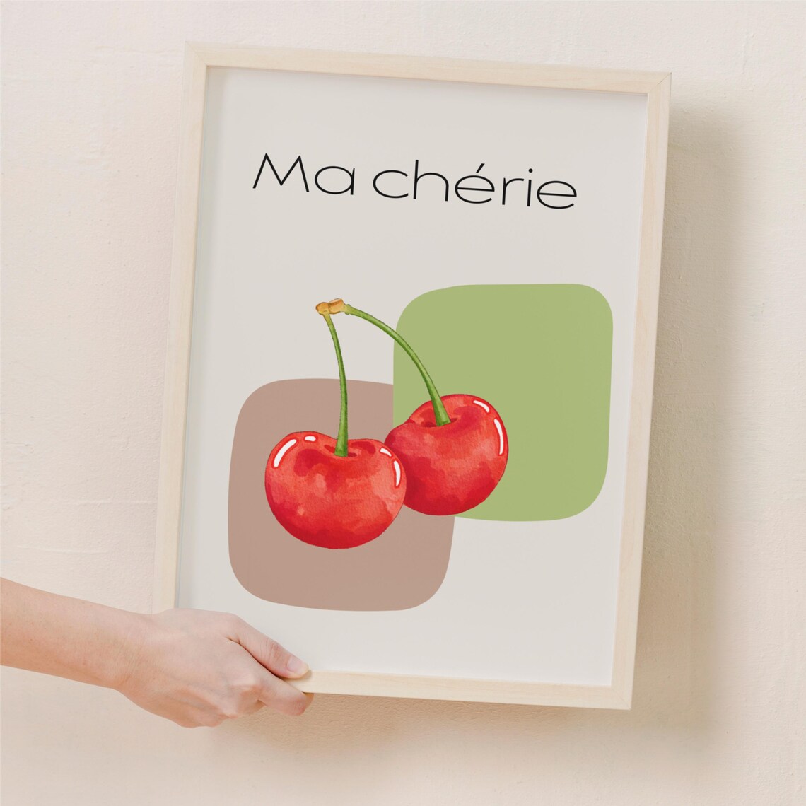 Ma Chérie Watercolor Cherries Trendy French Fruit Wall Poster - Image 2