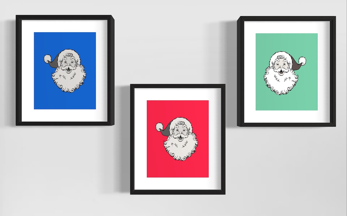 Colorful Pop Art Santa Claus Christmas Trio Holiday Wall Poster Set