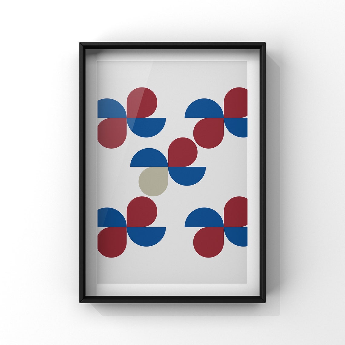 Geometric Abstract Navy Blue Burgundy Semicircle Pinwheel Wall Poster - Image 3