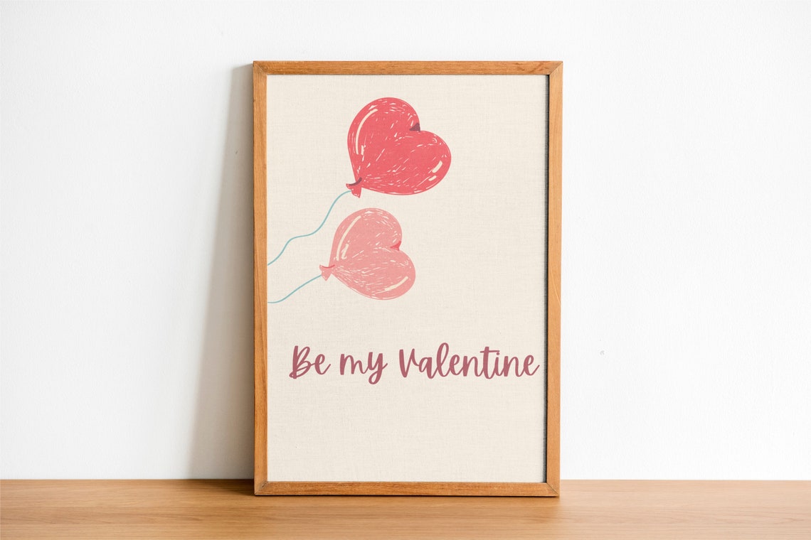 Be My Valentine Heart Balloon Romantic Pink Script Love Poster