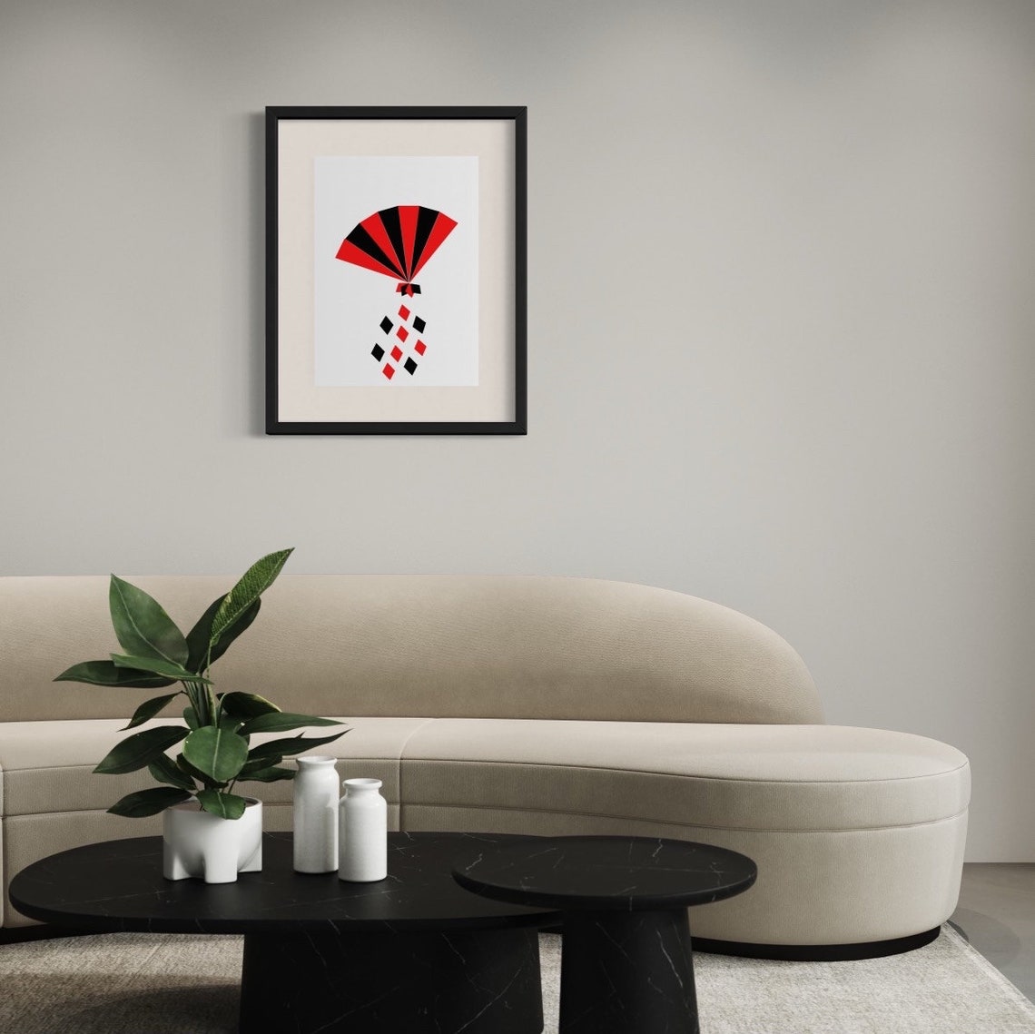 Art Deco Red Black Geometric Fan Abstract Bold Modern Art Print - Image 3