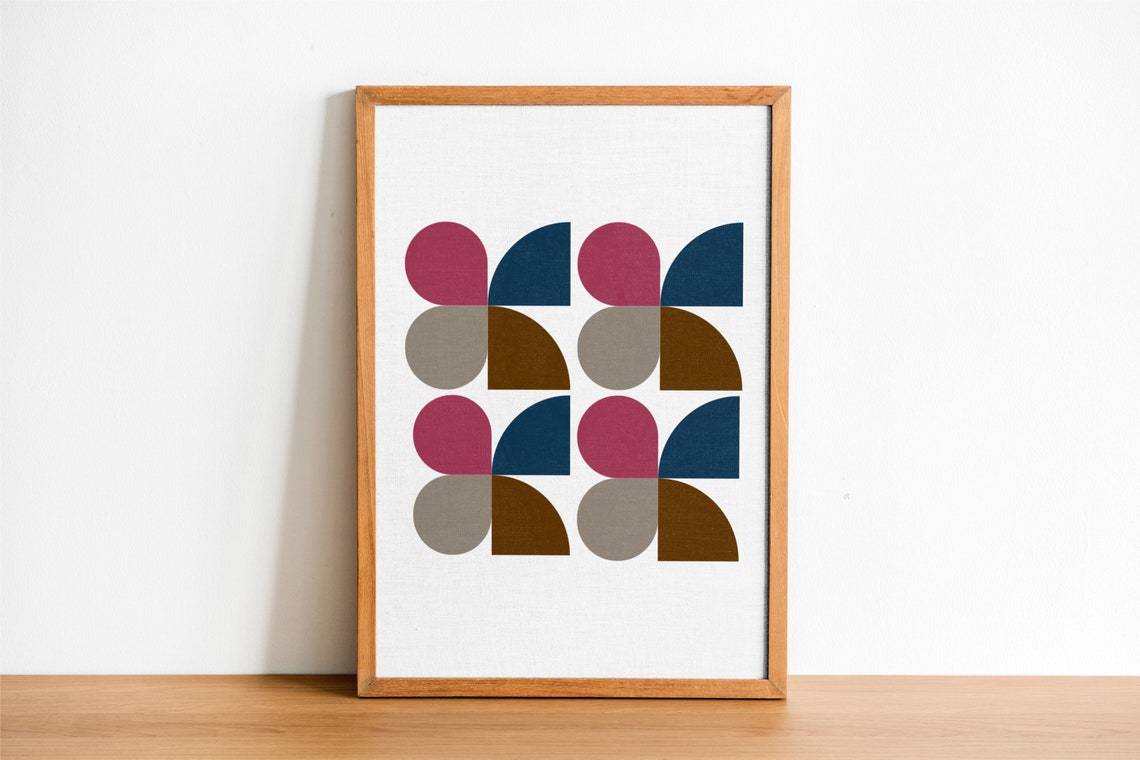 Mid Century Geometric Quarter Circle Red Navy Pattern Wall Poster