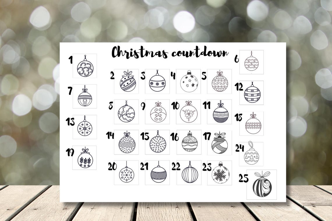 Christmas Countdown Coloring Page Advent Ornaments Kids Wall Poster - Image 3