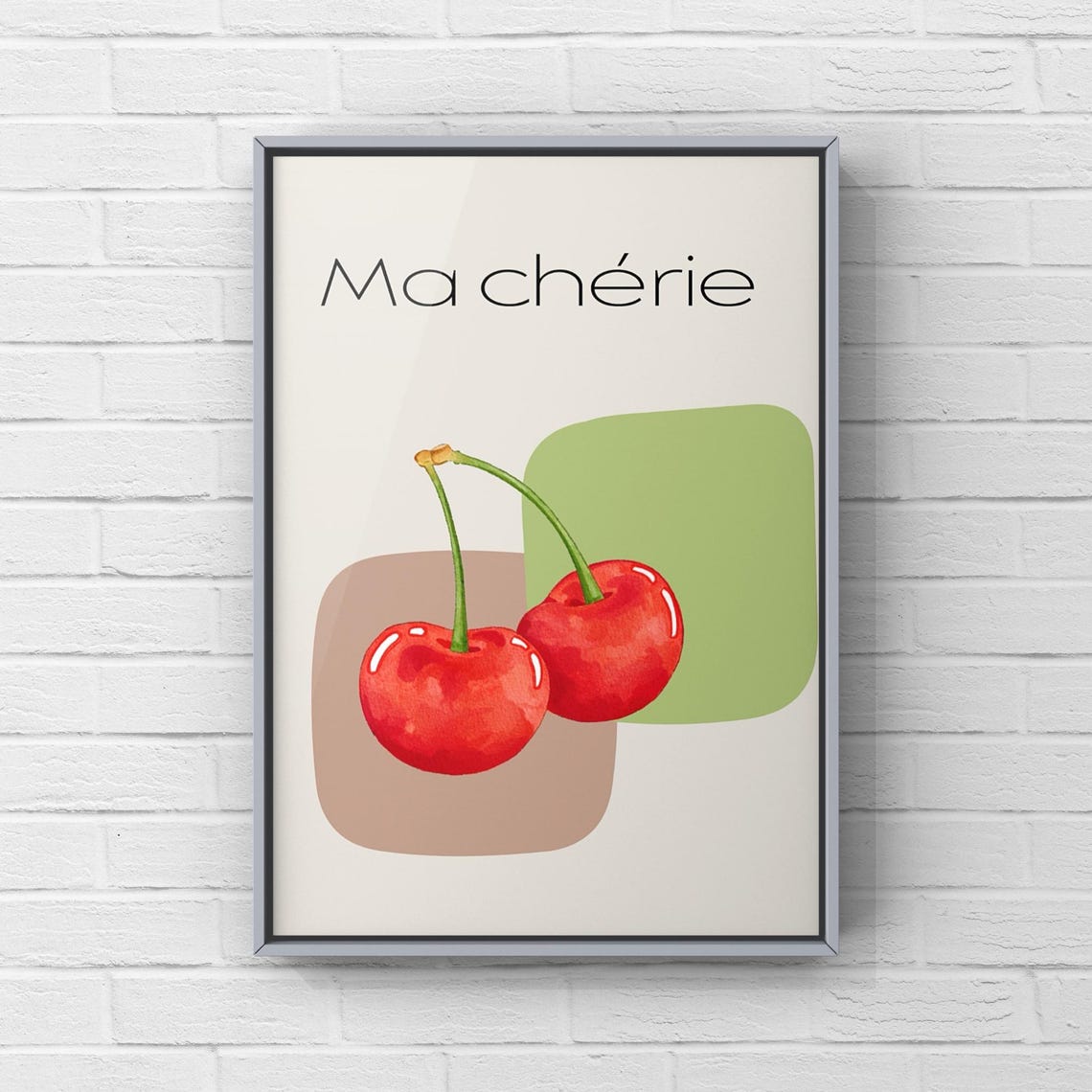 Ma Chérie Watercolor Cherries Trendy French Fruit Wall Poster - Image 3