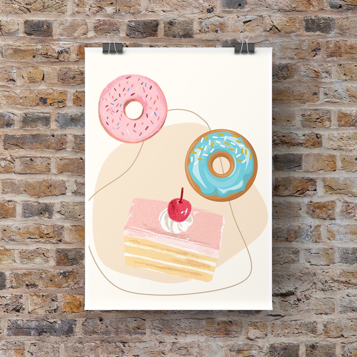 Pastel Donut Cake Sprinkles Sweet Treats Kids Room Wall Poster
