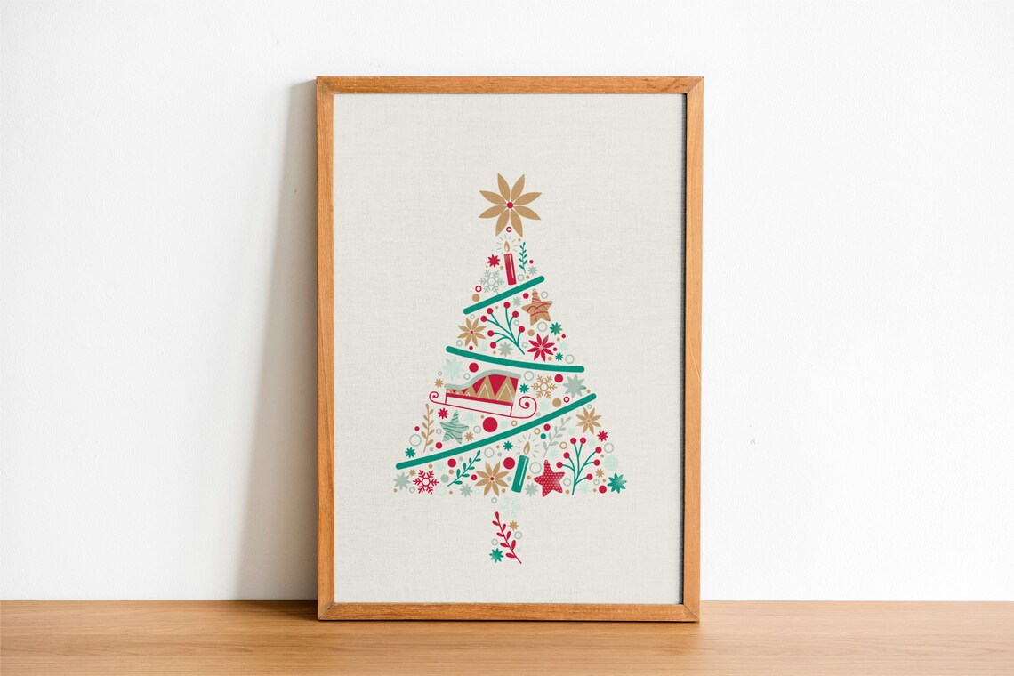 Colorful Abstract Christmas Tree Doodle Folk Holiday Wall Poster - Image 2