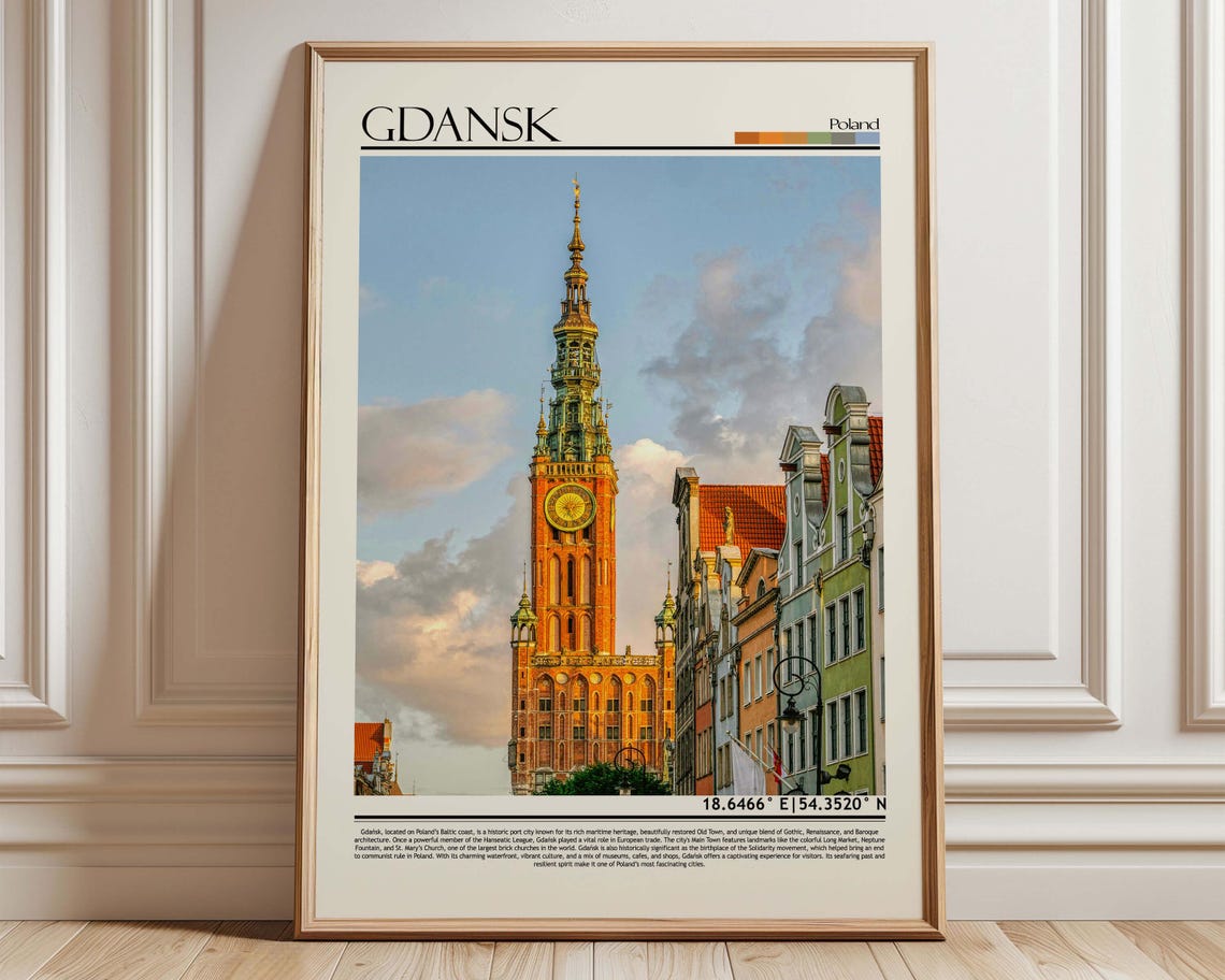 Gdansk Poland Old Town Hall Tower Historic Street Travel Poster