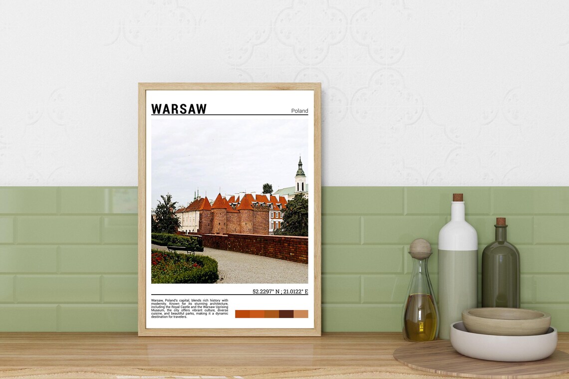 Warsaw Poland Royal Castle Red Rooftops Old Town Travel Poster - Image 3